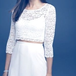 Lace Wedding Crop Top with 3/4 Length Sleeves